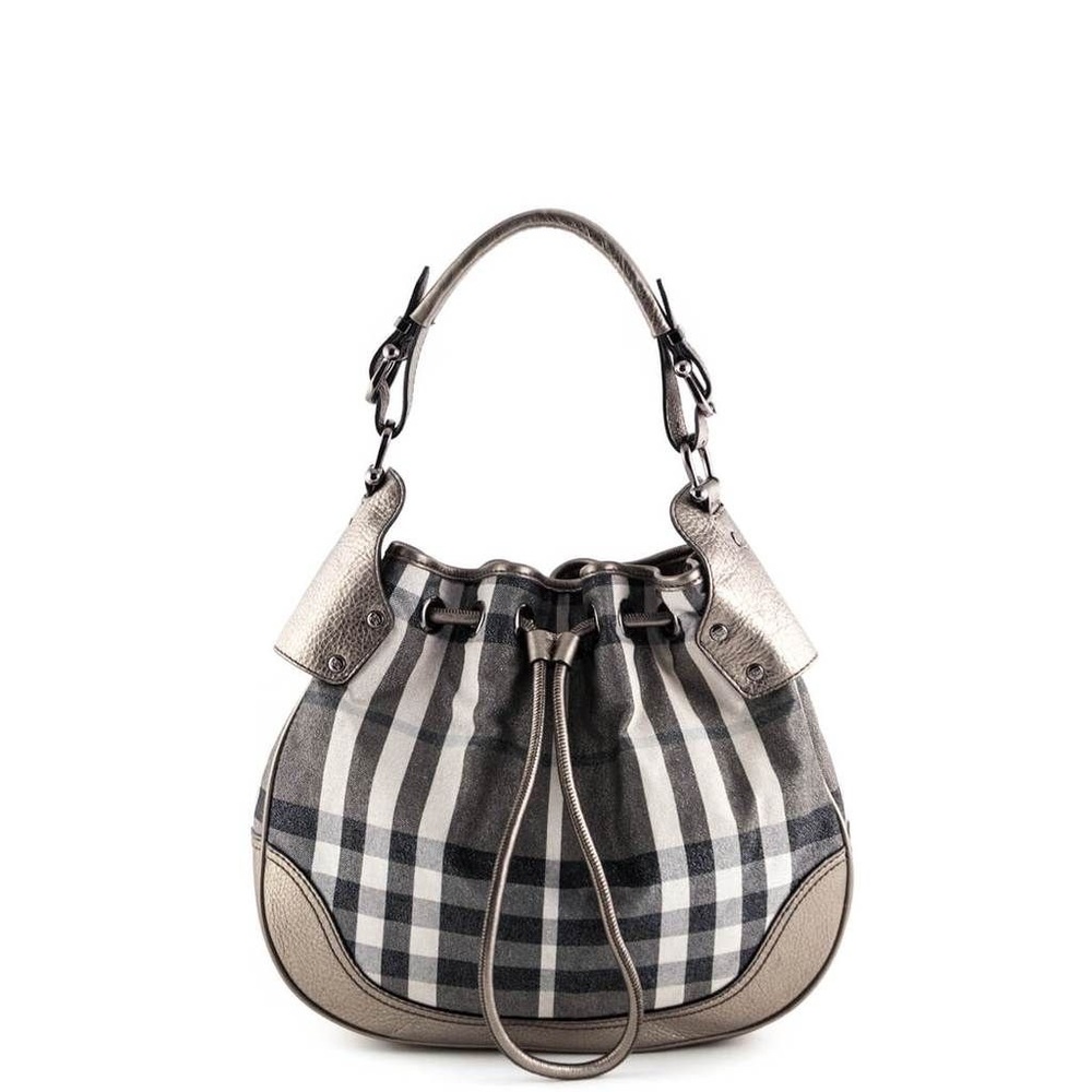 Burberry Metallic Trim House Check Drawstring Hobo